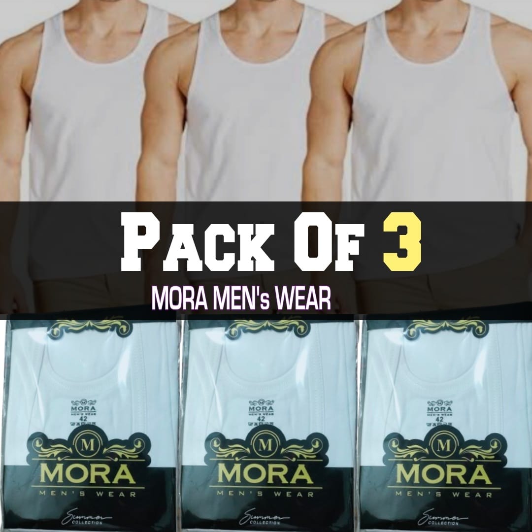 Pack of 3 MORA Men’s Export Quality Vests Without Sleeves |100% Cotton Bunyan | White Inner wear