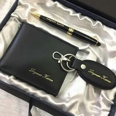 Customize Name On Wallet Keychain and pen With Gift Box Packing