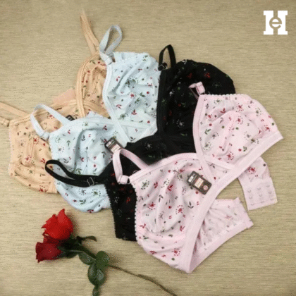 Pack of 4 Soft Cotton jercy Printed Bras for Women, Multi-Color, 03 Hooks